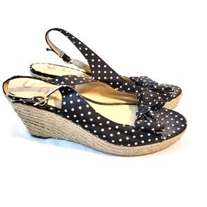 Unisa‎ Womens Heels Wedge Ankle Strap Peep Toe Slip-On Size 6.5 M Polka dot